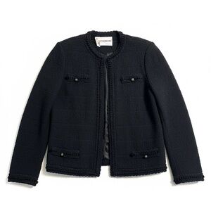 Castleberry Black Wool Knit Blazer Jacket Vintage Size 14 EUC